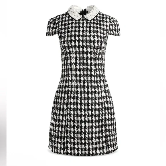 Alice + Olivia Black and White Velia Houndstooth Mini Dress - Picture 5 of 11